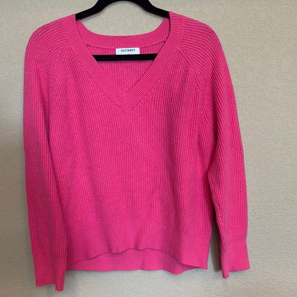 Old Navy Hot Pink Ribbed V-Neck Sweater